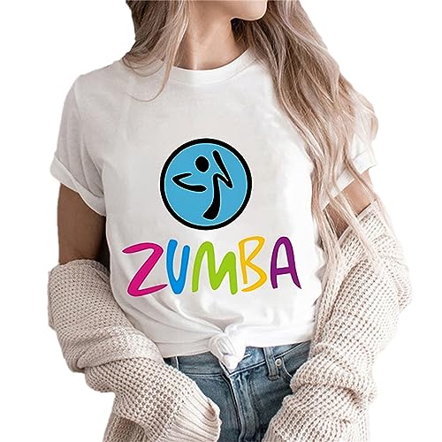 Camiseta de Zumba para Mujer 2D Print Manga Corta Camiseta de Cuello de la tripulación Deportes de Ocio Baile Camiseta Casual para Damas