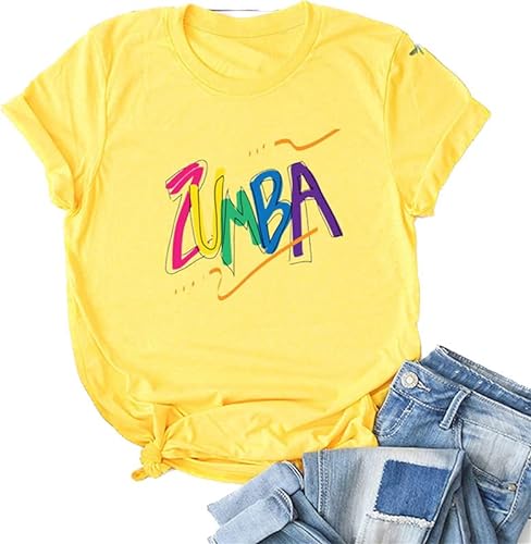 Camiseta de Zumba para Mujer Mangas Cortas Estampadas Top Casual para Las Clases de Zumba 2023 Entrenamiento físico de Baile