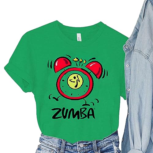 Camiseta de Zumba para Mujer Reloj Gráfico Mangas Cortas Mangas Cortas Cuello Redondo Parte Superior Casual para Clases de Zumba Baile Entrenamiento Fitness