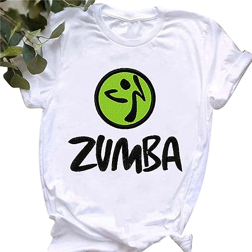 Camiseta de Zumba para Mujer Tops de Entrenamiento Gráfico Impreso Cuello de la tripulación Mangas Cortas Camiseta Casual para Zumba Dance Yoga Fitness Ejercicio