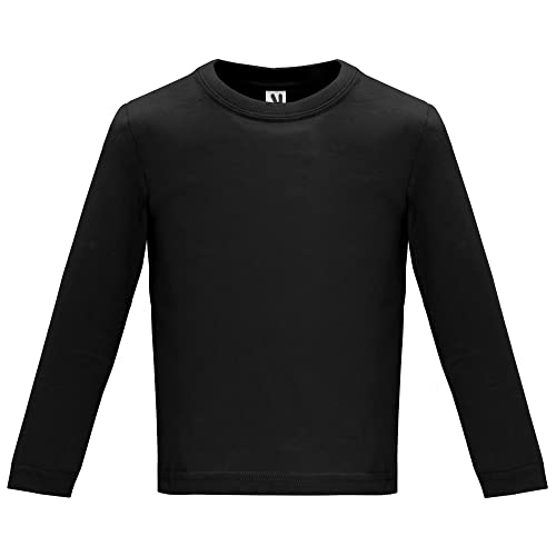 Camiseta Negra de Manga Larga para Bebés - Prenda de algodón 100%, cómoda, Suave, cálida y Tacto Agradable (6 Meses)