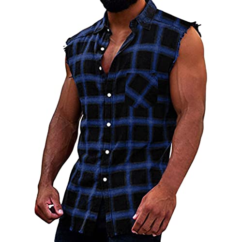 Camiseta sin Mangas de Verano para Hombre con puños Viejos y Botones Cuadrados para la Moda y el Ocio de Verano Calefactor
