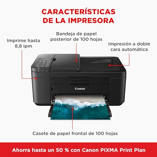 Canon Pixma TR4750i Impresora Multifunción 4 en 1, Sistema de Inyección de Tinta, Impresión, Escaneo y Copia, WiFi, Pixma Print Plant, ADF de 20 Hojas, Impresión a Doble Cara Automática, Negro