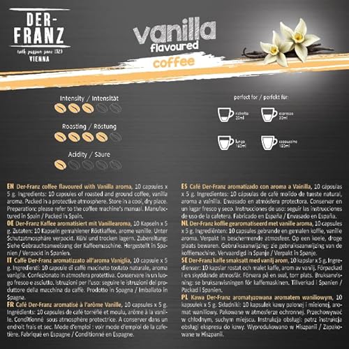 Cápsulas de café compatibles con Nespresso, 6 x 10 Cápsulas, aromatizado con aroma a Vainilla