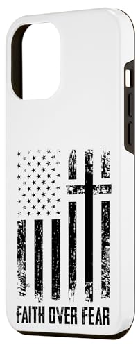 Carcasa para iPhone 13 Pro Max Faith Over Fears Christian Cross Gimnasio con bandera de Estados Unidos
