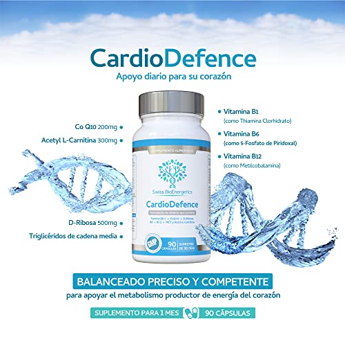 CardioDefence - equilibrio preciso de CoQ10, D-Ribosa, acetil L-carnitina, vitaminas B y MCT para la función del corazón y reducir el cansancio y la fatiga 90 Unidad (Paquete de 1)