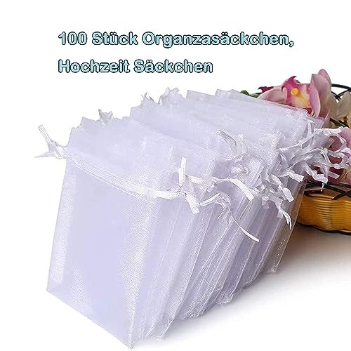 Carehabi - 100 bolsas de regalo de organza de lavanda, color blanco, 7 x 9 cm, para joyas, preferencias de boda