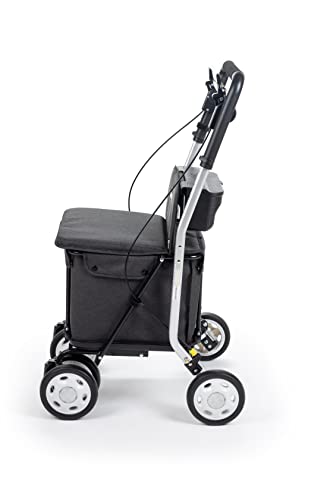 Carlett – Carro de la Compra y Andador con Asiento para Ancianos - Carrito Plegable para Supermercado de 4 Ruedas, con Bolsa Extraíble 29L/15kg – Modelo Comfort, Color Negro