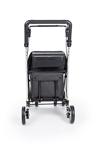 Carlett – Carro de la Compra y Andador con Asiento para Ancianos - Carrito Plegable para Supermercado de 4 Ruedas, con Bolsa Extraíble 29L/15kg – Modelo Comfort, Color Negro