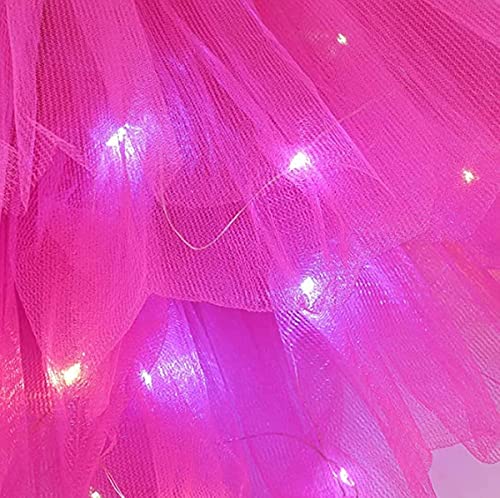 Carnavalife Falda de Tul Niña Mujer con Luz LED, Falda Tutú Colores para Disfraz de Niña Mujer, Falda de Baile de Princesa de Tul Luminosa para Fiestas de Cumpleaños, 40cm (FUCSIA)