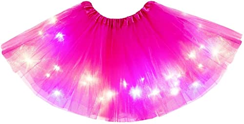 Carnavalife Falda de Tul Niña Mujer con Luz LED, Falda Tutú Colores para Disfraz de Niña Mujer, Falda de Baile de Princesa de Tul Luminosa para Fiestas de Cumpleaños, 40cm (FUCSIA)