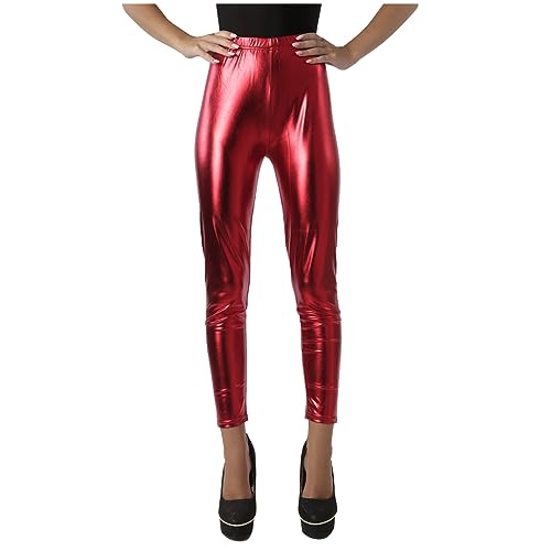 Carnavalife Leggins Mujer Largo de Brillo Malla Deportiva Pantalon Elastico Efecto Metalizado Estilo Brillante Comodidad Premium Unisex (S, Rojo)