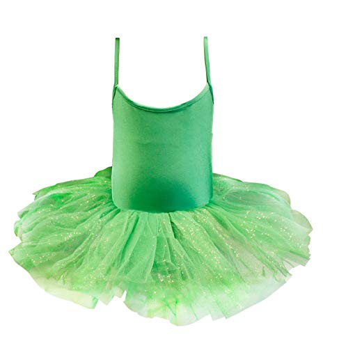 Carnavalife Maillot de Ballet Danza Niña Elástica con Falda Tutu de Tirantes Finos (Verde, 10-12 años)