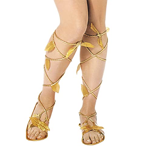 Carnavalife Sandalias Romanas Doradas de Hojas para Mujer, Zapatos Romanos Diosas Dorados para Disfraz de Mujer (Adultos/26cm)