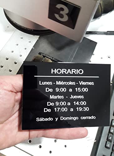 Cartel horario comercial - Placa horario personalizado de 12 x 8 - placa de aluminio negra