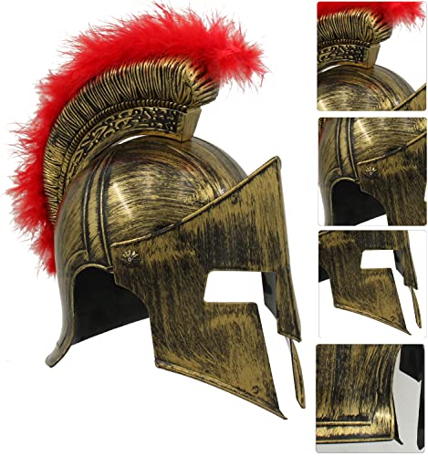 Casco Medieval de Espartano Griego con Ciruela roja, Disfraz Romano de Accesorios Antiguos, Talla única (Kqp-60-dorado)