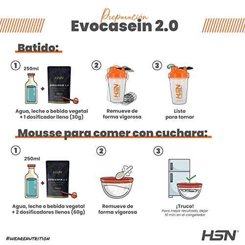 Caseína Micelar de HSN Evocasein 2.0 | Sabor Chocolate Avellana 500 g = 17 Tomas por Envase Proteína Lenta Digestión para Antes de Dormir | No-GMO, Vegetariana, Sin Gluten