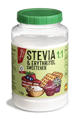 Castello since 1907 Edulcorante Stevia + Eritritol 1:1 | Sustituto del Azúcar 100% Natural - 0 Calorías - 0 Índice Glucémico - Keto y Paleo - 0 Carbohidratos - No OGM - 1 kg