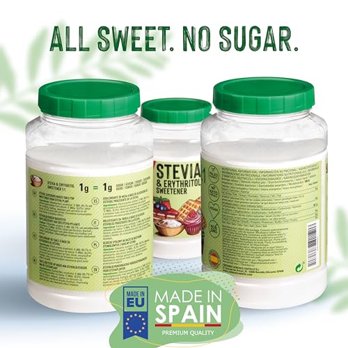 Castello since 1907 Edulcorante Stevia + Eritritol 1:1 | Sustituto del Azúcar 100% Natural - 0 Calorías - 0 Índice Glucémico - Keto y Paleo - 0 Carbohidratos - No OGM - 1 kg