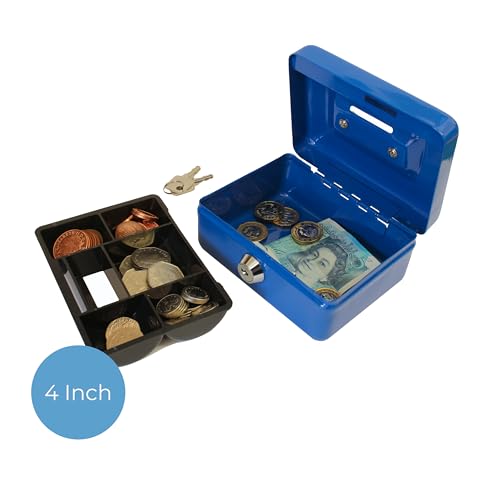Cathedral - Caja metálica para dinero, cerradura, 2 llaves, color azul