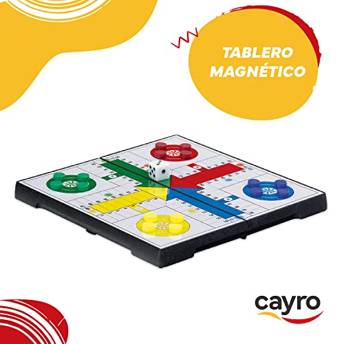 Cayro - Parchís - + 6 Años - Modelo Pequeño Magnético - Juego de Mesa para Niños y Adultos - Ideal para Viaje - con Tablero Plegable - 2 a 4 Jugadores