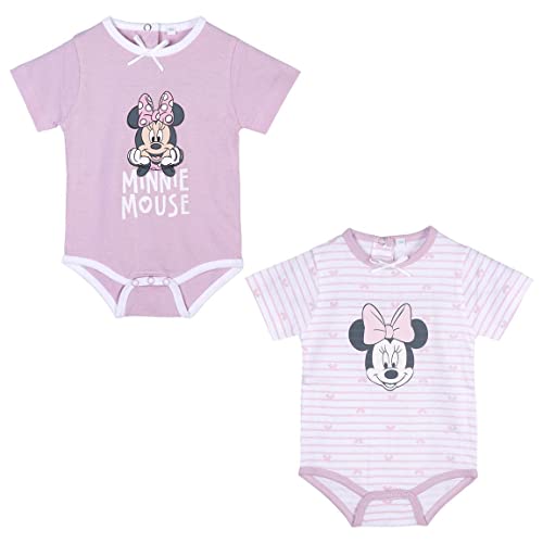 CERDÁ LIFE'S LITTLE MOMENTS Pack de 2 Body Niña de Verano | Ropa de Bebe de Algodón 100% de Minnie Mouse-Licencia Oficial Disney, Rosa, 12 Meses para Bebés