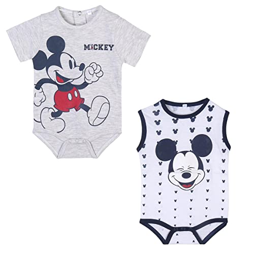 CERDÁ LIFE'S LITTLE MOMENTS Pack de 2 Body Niño de Verano | Ropa de Bebe de Algodón 100% de Mickey Mouse-Licencia Oficial Disney, Blanco, 9 Meses para Bebés