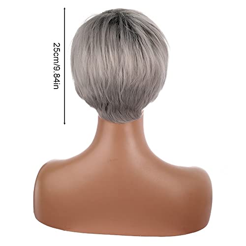 Charming Peluca de pelo humano, pelo rubio corto, peluca de fibra dorada con degradado, pelo corto y ondulado para mujeres (25 cm)
