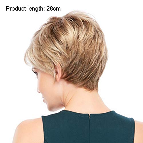 Charming Peluca de pelo rubio corto, peluca de fibra dorada con degradado, pelo corto y ondulado natural para mujeres (28 cm, marrón rojizo)