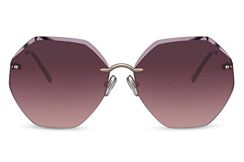 Cheapass Sunglasses - Gafas de sol doradas, de Metálicas octogonal, sin marco, sin montura, gradiente oscuro, lentes con protección UV400 para mujer