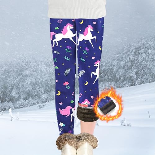 CheChury Leggins Niña Termicos Invierno Mallas Pantalones Leggins Niña Forro Polar Largos Ropa Deportiva Leggins Niña Estampados Unicornios Pantalónes de Pijamas Cintura Elástica 3-8 Años