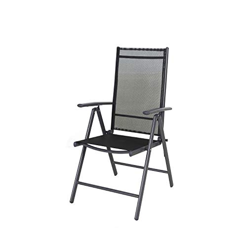 Chicreat Silla plegable de aluminio con respaldo alto reclinable con 7 posiciones, Carbón y Negro Transparente set de 2