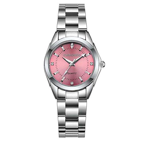 CHRONOS Reloj analógico de cuarzo para mujer, resistente al agua, de acero inoxidable, rosa, Pulsera