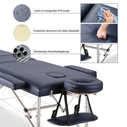 CHRUN Mesa de masaje portátil, cama de masaje, pestañas, spa, tatuaje, cama esteticista, ajustable, profesional, 3 pliegues, bolsa de transporte de patas de aluminio, 500 libras
