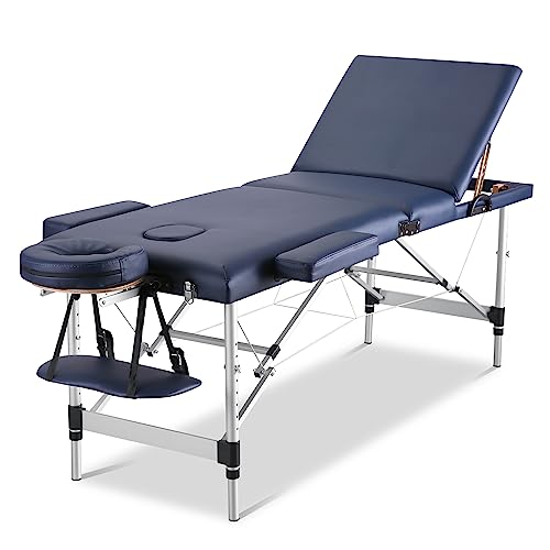 CHRUN Mesa de masaje portátil, cama de masaje, pestañas, spa, tatuaje, cama esteticista, ajustable, profesional, 3 pliegues, bolsa de transporte de patas de aluminio, 500 libras