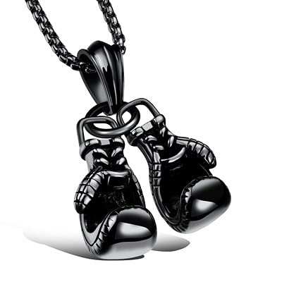 CHUANGOU Collar de Guantes de Boxeo Hombre Guantes de Boxeo Colgante Collares Collar de Acero Inoxidable con Cadena, Negro
