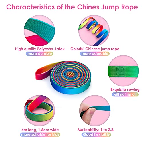 Cikyner Cuerda para Saltar China, 4m de Largo 1.5cm de Ancho Goma Elastica con Instrucciones para niños, Juegos para Interiores y Exteriores
