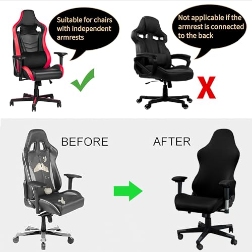 Cimvidi Funda para silla de gaming, funda para silla de oficina con reposabrazos/respaldo de silla, funda negra elástica, lavable, funda para silla de gaming, silla de ordenador, silla giratoria