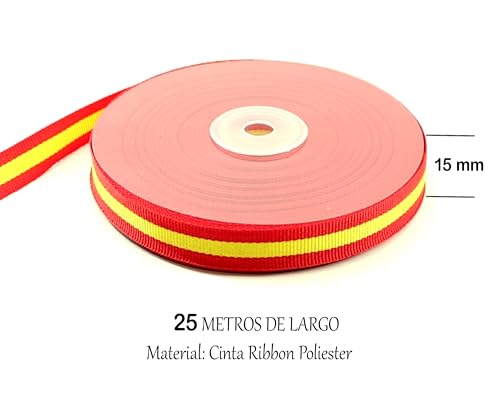 Cinta Roja Bandera de España Tela para Pulseras y Manualidades Ribbon (25 metros/1.5 cm,Rojo)