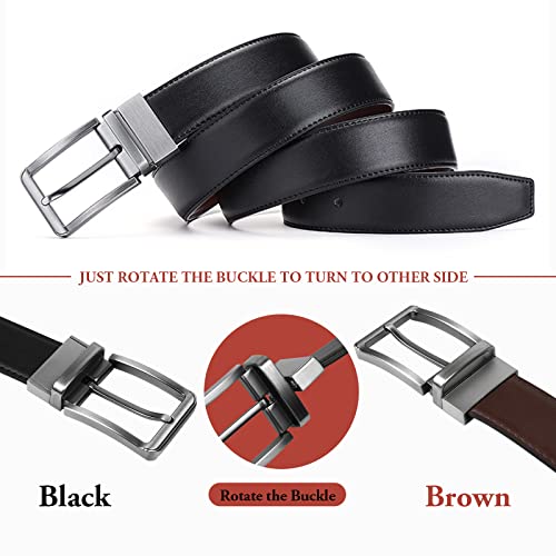 Cinturón de Cuero para Hombre Reversible, Cinturones para Hombres con Hebilla Giratoria, Ideal para Trajes, Jeans, Trabajo Casual y de Negocios, Negro y Marrón.