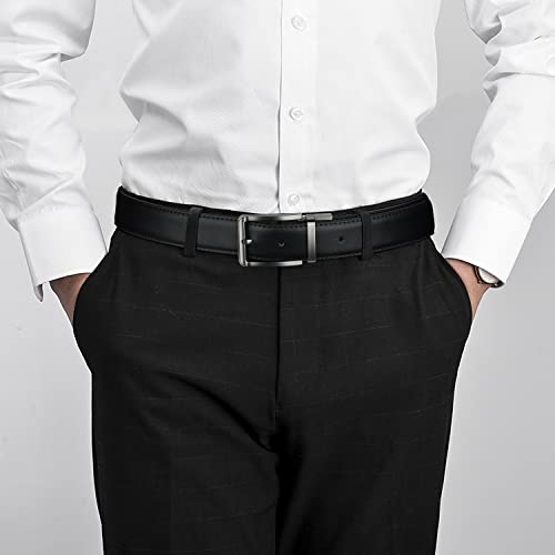 Cinturón de Cuero para Hombre Reversible, Cinturones para Hombres con Hebilla Giratoria, Ideal para Trajes, Jeans, Trabajo Casual y de Negocios, Negro y Marrón.