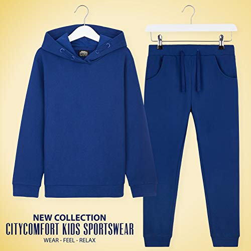 CityComfort Conjunto de 2 Piezas Sudadera con Capucha y Pantalon Chandal Para Niño 100% de Algodon (Azul, 13-14 años)