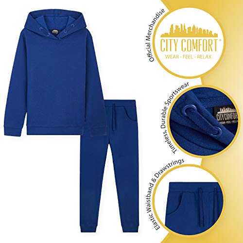 CityComfort Conjunto de 2 Piezas Sudadera con Capucha y Pantalon Chandal Para Niño 100% de Algodon (Azul, 9-10 años)