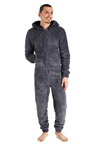 CityComfort Pijama Hombre Entero, Pijama Hombre de Una Pieza Mono con Cremallera, Pijamas Enteros de Polar para Adultos M-3XL (L, Gris Oscuro)
