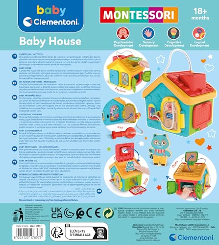 Clementoni - 17857 - Montessori Baby - Casita De Actividades - Juego Infantil para Desarrollar La Psicomotricidad Fina Y Las Habilidades Manuales, Juego Montessori 1 Año, Juguete Bebé 18 Meses