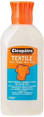 Cléopatre - Cléo'Textile - Cola Transparente, Potente y Polivalente para Textiles - Punta de Precisión - Fabricado en Francia - Frasco 100gr