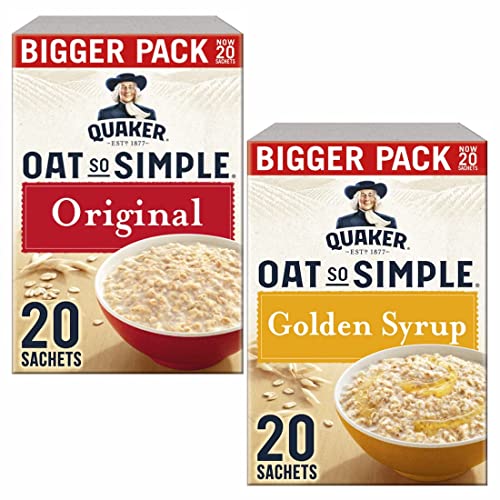 Cleverry set de Gachas de Avena Quaker Oat So Simple Original 20 bolsitas x 27g y Golden Syrup 20 bolsitas x 36g – oatmeal para un desayuno delicioso