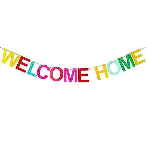 cobee Pancarta de bienvenida a casa, con purpurina, vintage, de bienvenida, para el hogar, brillante, colorido, para decoración del hogar, boda, Navidad, dulce inauguración de la casa, suministros de