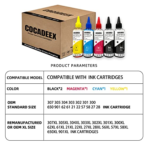 COCADEEX Kit de recambio de tinta de 500 ml compatible con cartuchos de tinta HP 307XL 305XL 304XL 303XL 302XL 301XL 307 305 304 303 302 301