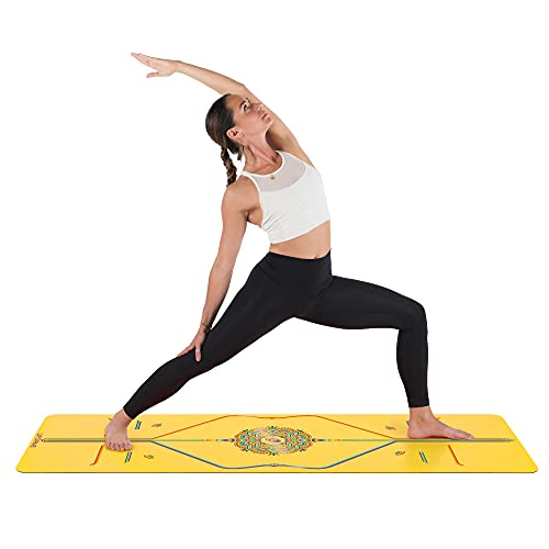Colección Liforme de Esterillas de Yoga Estampadas – Sistema de Alineación Patentado, Ecológica, Biodegradable, Resistente al Sudor, Ancho y Grueso para Mayor Comodidad - Amarillo arco Iris